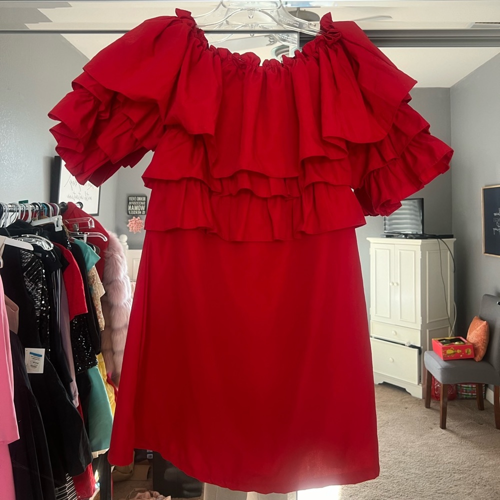 Boohoo RED off-the-shoulder mini dress